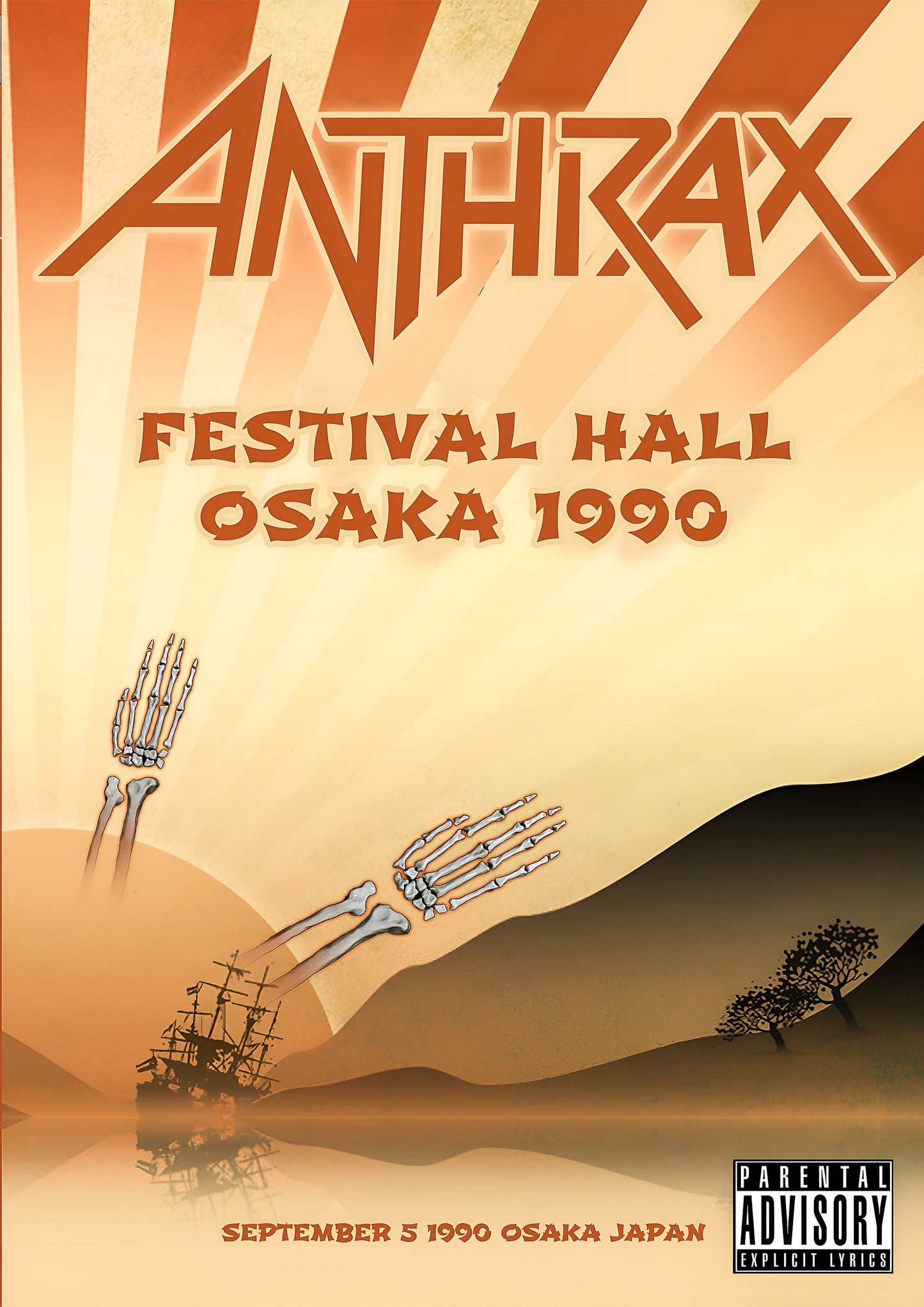 Concert poster with multiple size and finish options. Anthrax Festival Hall Osaka 1990