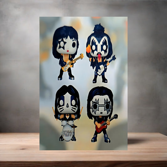 Kiss band members Funko Pop Figure on aluminum print. Multiple sizes available