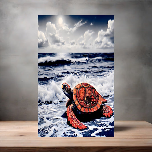 Beautiful beach turtle poster on aluminum print. Multiple sizes available