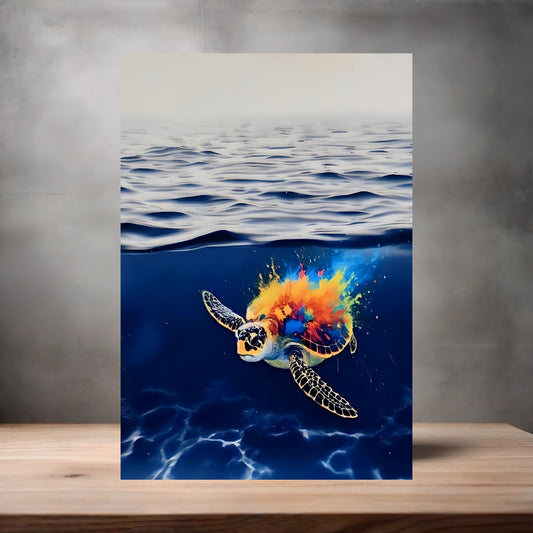 Beautiful ocean turtle poster on aluminum print. Multiple sizes available