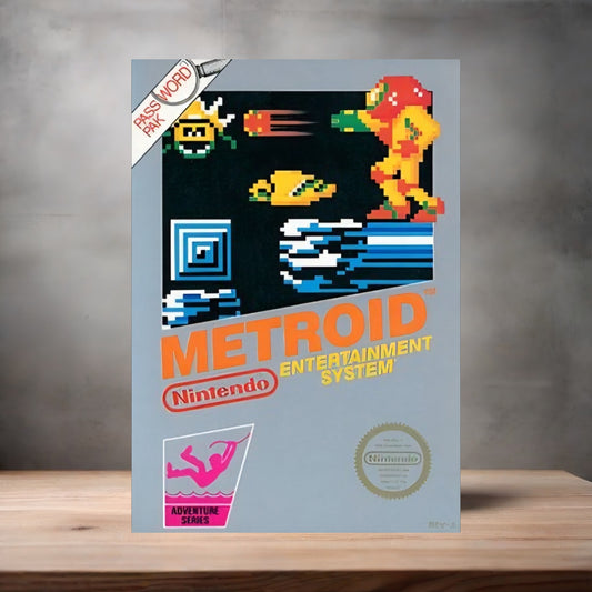 Metroid NES game poster on aluminum print. Multiple sizes available.