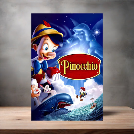 Pinocchio movie poster on aluminum print. Multiple sizes available.