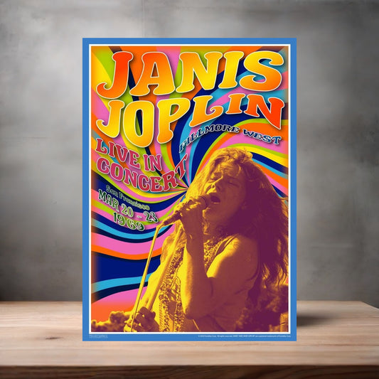 Janis Joplin concert Posters on aluminum print. Many options and sizes to choose from