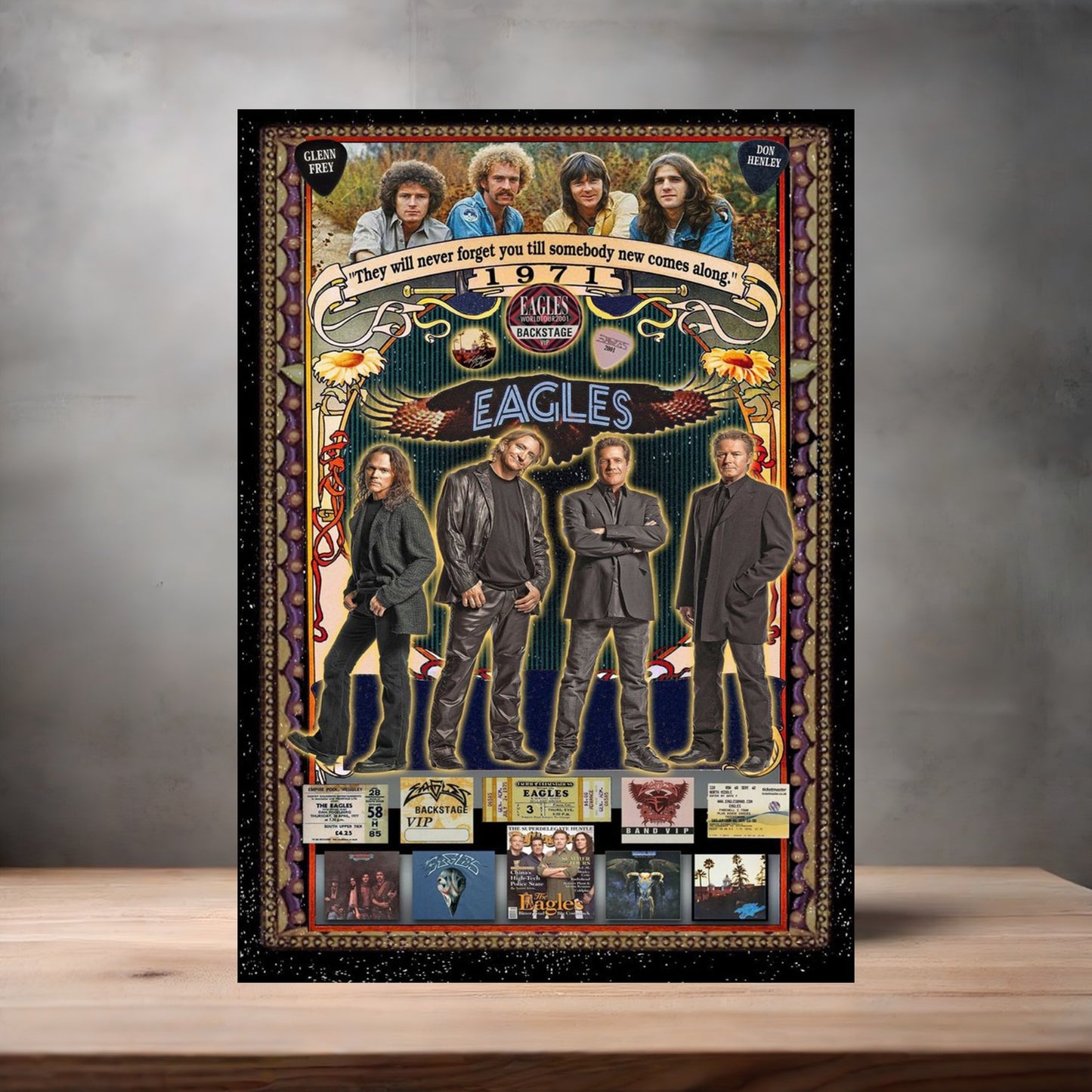 The Eagles band concert poster on aluminum print. Multiple sizes available.