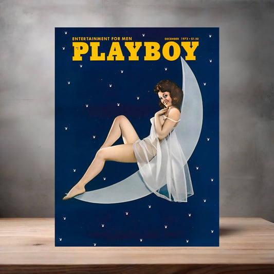 December 1973 Playboy magazine poster on aluminum print. Multiple sizes available