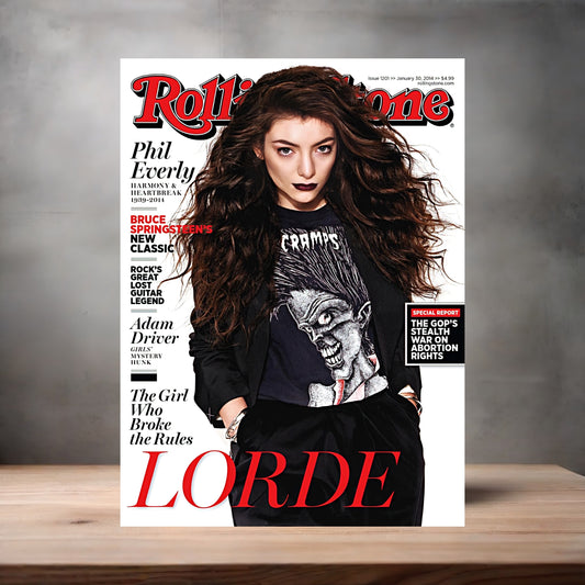Lorde Rolling Stone magazine poster on aluminum print. Multiple sizes available