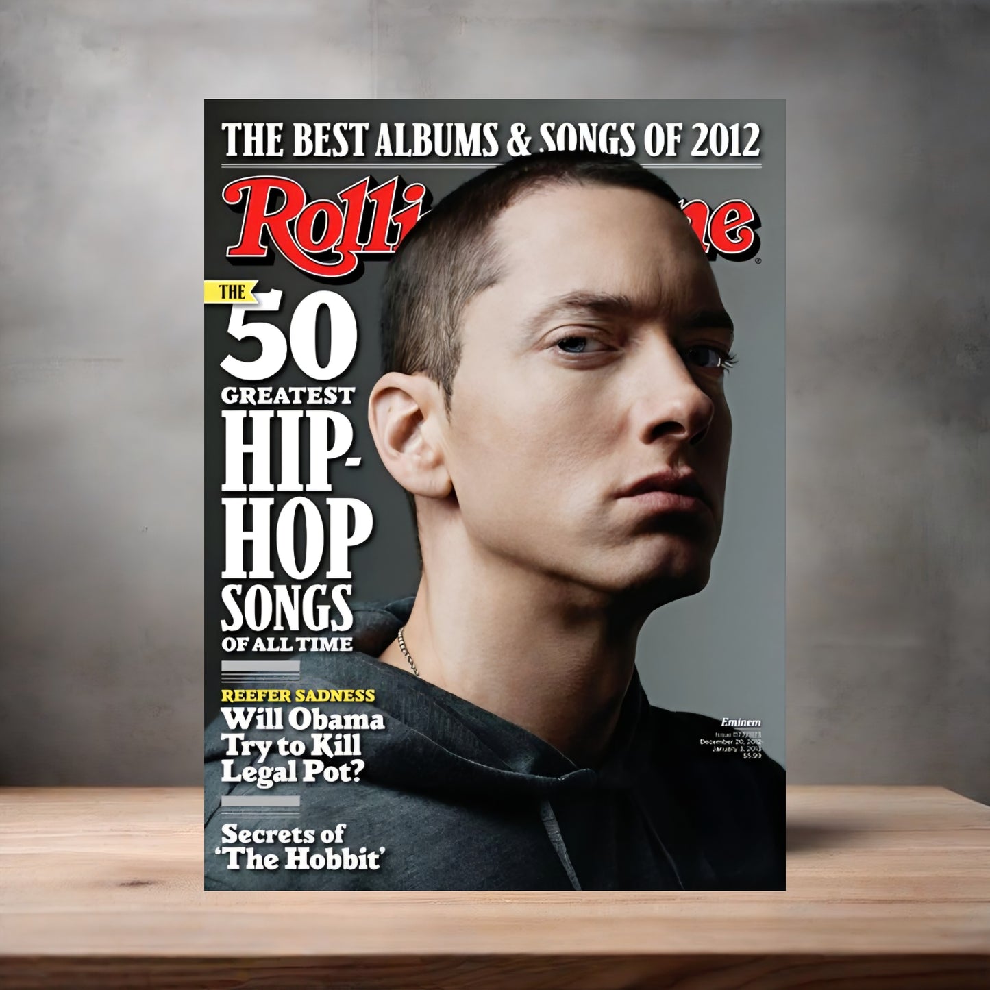 Eminem Rolling Stone magazine poster on aluminum print. Multiple sizes available