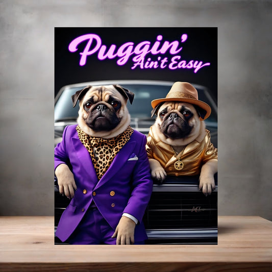 Pimp Pugs , Puggin' aint easy poster on aluminum print. Multiple sizes available