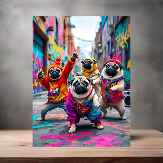 Pug boy band poster on aluminum print. Multiple sizes available
