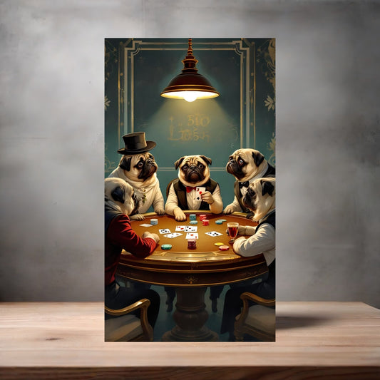 Poker playing Pugs poster on aluminum print. Multiple sizes available