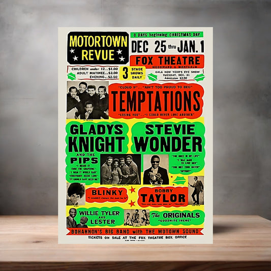 Tempations, Stevie Wonder and Gladys Knight concert poster on aluminum print. Multiple sizes available