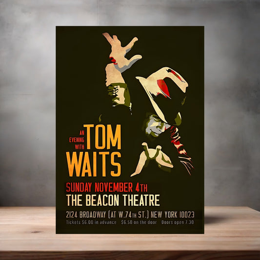 Tom Waits Beacon Theatre concert poster on aluminum print. Multiple sizes available