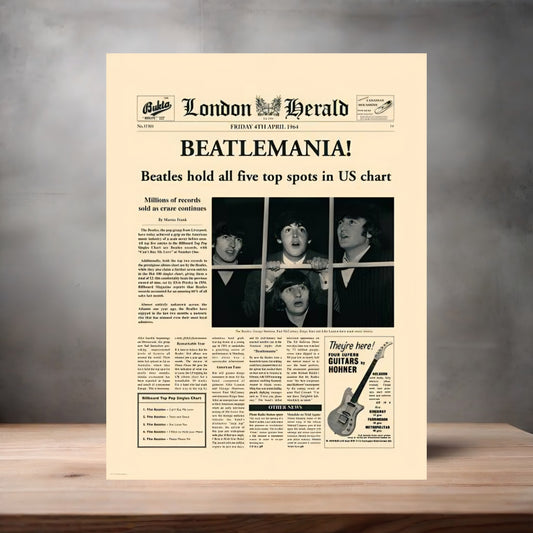 The Beatles Beatlemania London Herald poster on aluminum print. Multiple sizes available