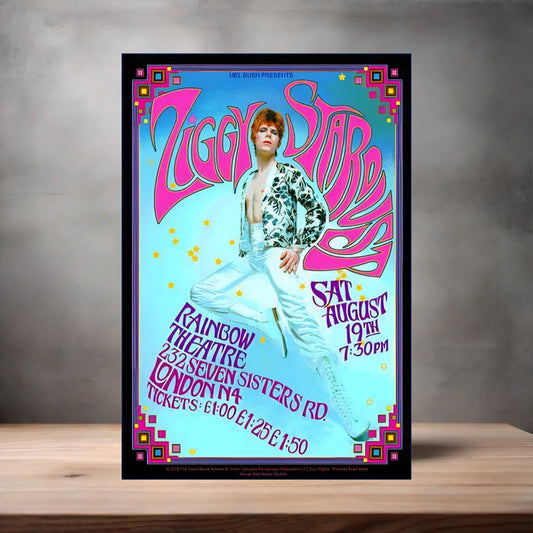 David Bowie Ziggy Stardust concert poster on aluminum print. Multiple sizes available