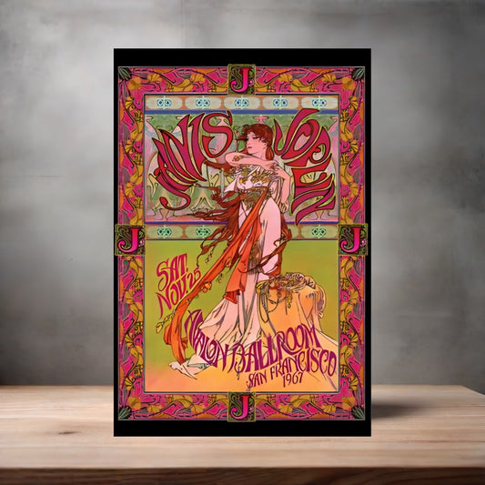 Janis Joplin san Francisco 1967 concert poster on aluminum print. Multiple sizes available