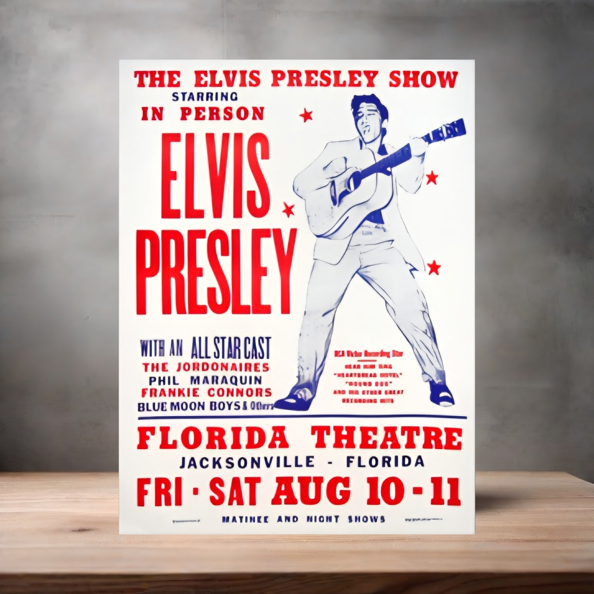 Elvis Presley Jacksonville Florida concert poster on aluminum print. Multiple sizes available