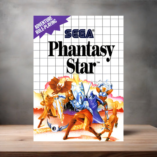 Phantasy Star Sega Master System game poster on aluminum print. Multiple sizes to choose from