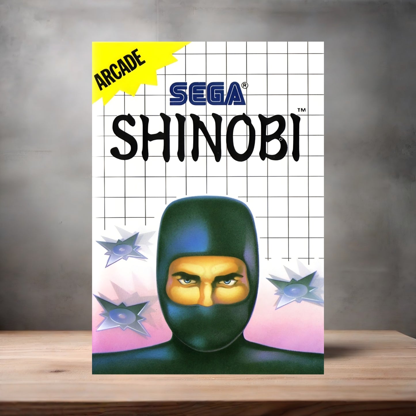 Shinobi Sega Master System game poster on aluminum print. Multiple sizes to choose from