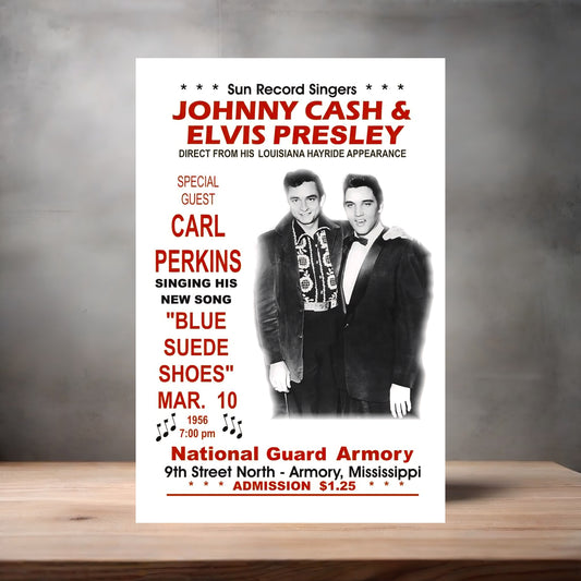 Elvis Presley and Johnny Cash concert poster on aluminum print. Multiple sizes available