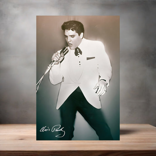 Elvis Presley black and white poster on aluminum print. Multiple sizes available