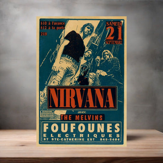 Nirvana with the Melvins concert poster on aluminum print. Multiple sizes available