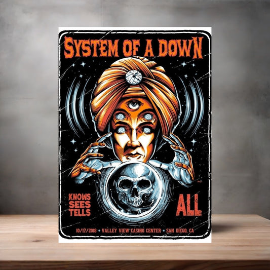 System of a Down concert poster on aluminum print. Multiple sizes available