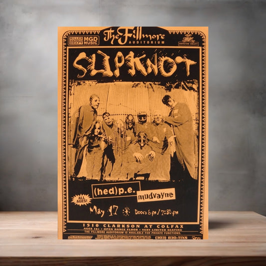 Slipknot Fillmore concert poster on aluminum print. Multiple sizes available