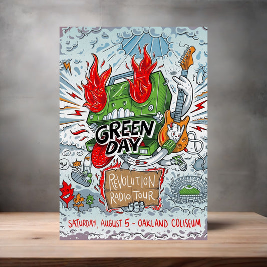 Green Day Oakland Coliseum concert poster on aluminum print. Multiple sizes available
