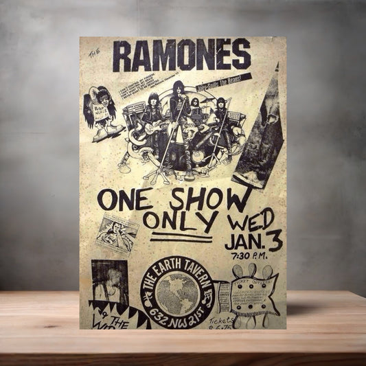 Ramones The Earth Tavern concert poster on aluminum print. Multiple sizes available