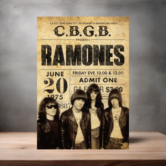 Ramones 1975 concert poster on aluminum print. Multiple sizes available