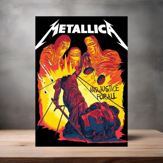 Metallica fiery And Justice for All poster on aluminum print. Multiple sizes available
