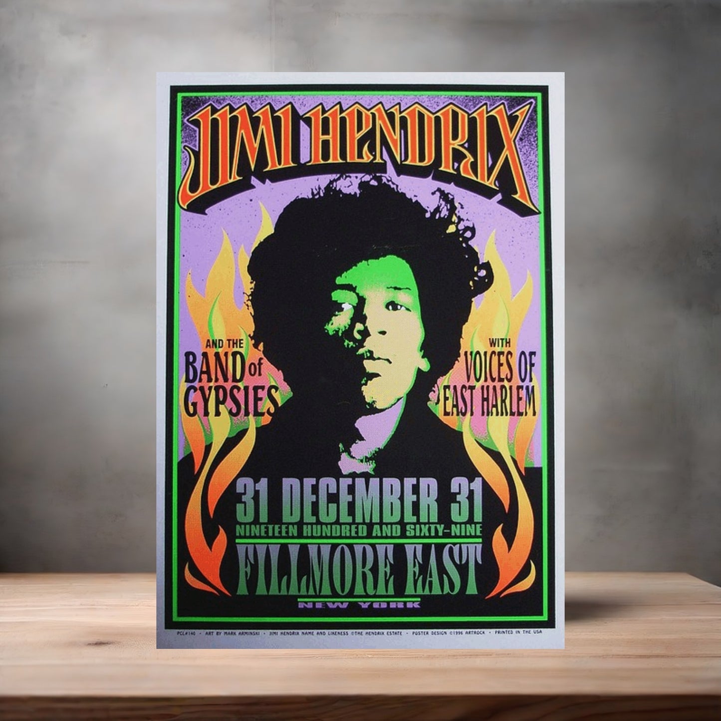 Jimi Hendrix Fillmore East concert poster on aluminum print. Multiple sizes available