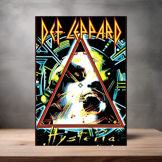Def Leppard Hysteria album cover on aluminum print. Multiple sizes available