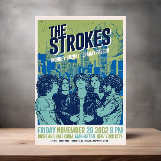The Strokes Roseland Ballroom concert poster on aluminum print. Multiple sizes available