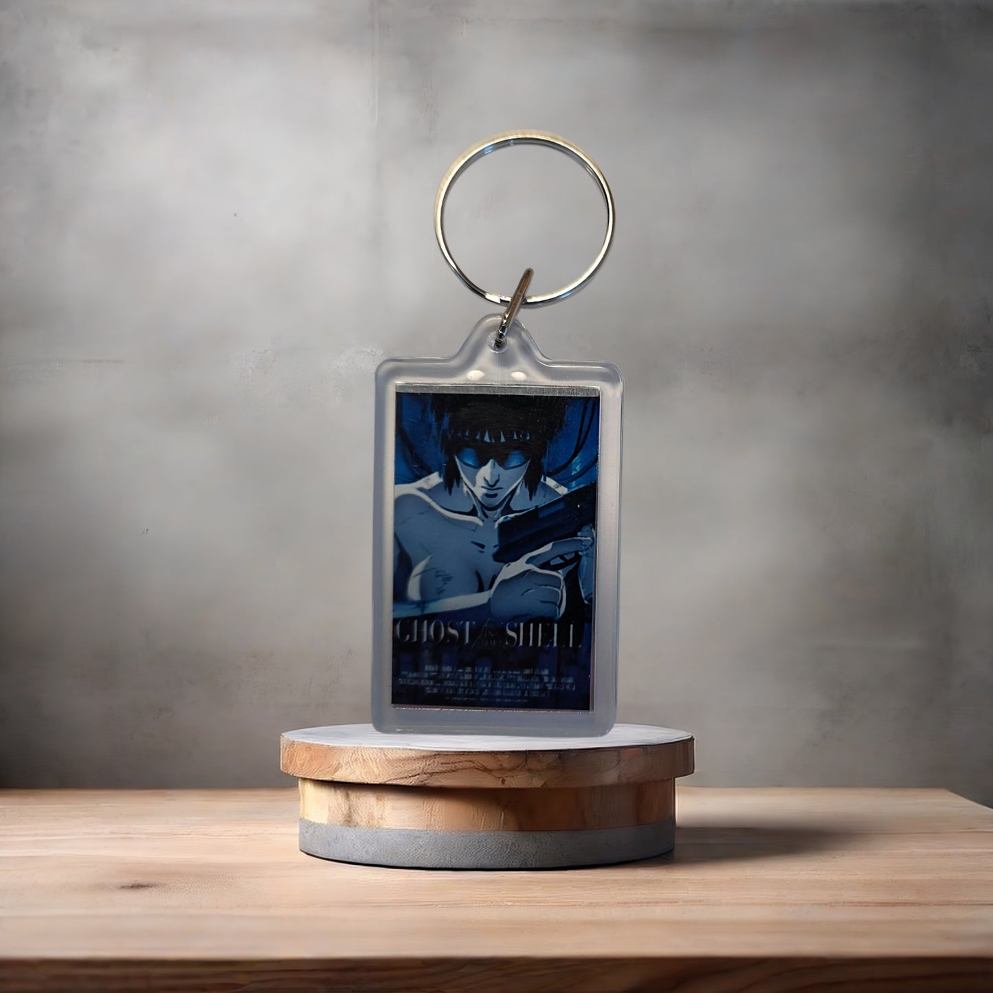 Ghost in the Shell anime keychain with metal prints encased. V6
