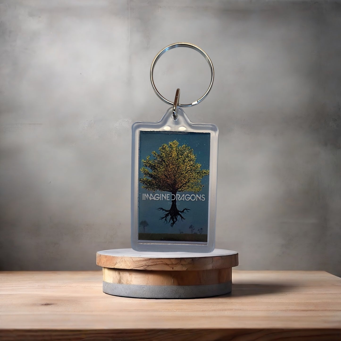 Imagine Dragons The Fall album cover keychain with metal prints encased. Plenty to choose from