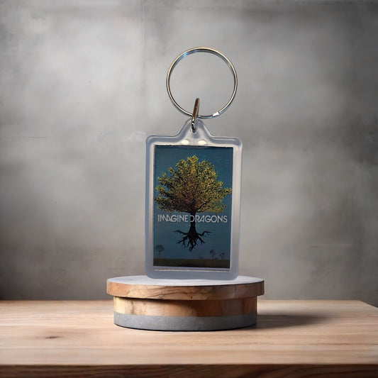Imagine Dragons The Fall album cover keychain with metal prints encased. Plenty to choose from
