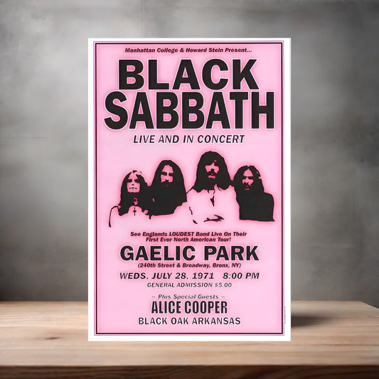 Black Sabbath with Alice Cooper 1971 concert poster on aluminum print. Multiple sizes available