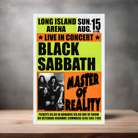Black Sabbath Master of Reality concert poster on aluminum print. Multiple sizes available