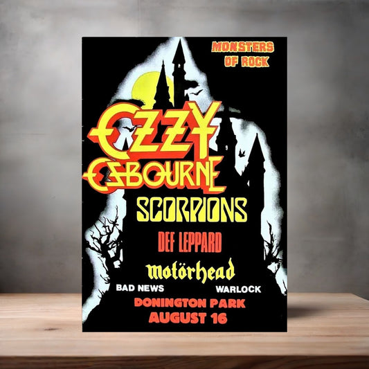Ozzy Osbourne Masters of Rock concert poster on aluminum print. Multiple sizes available