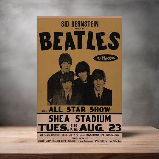 The Beatles Shea Stadium concert poster on aluminum print. Multiple sizes available