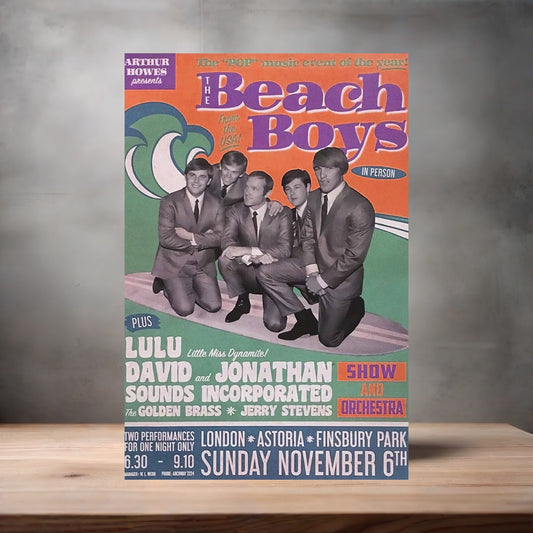 The Beach Boys concert poster on aluminum print. Multiple sizes available