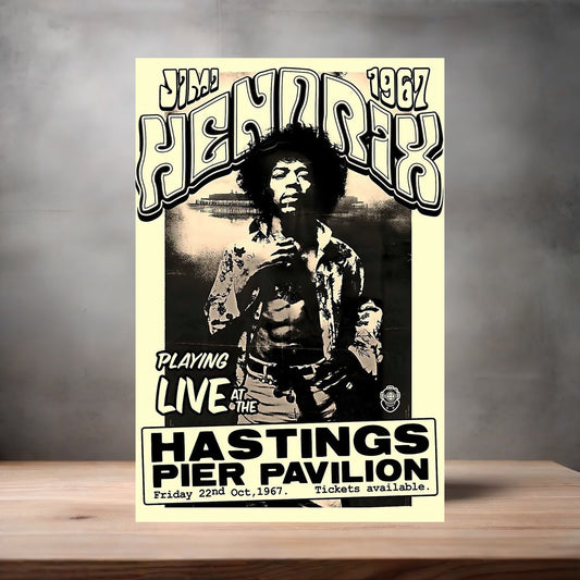 Jimi Hendrix 1967 concert poster on aluminum print. Multiple sizes available