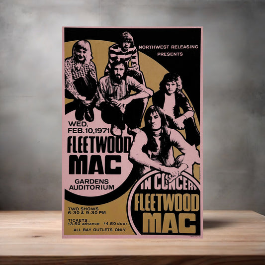 Fleetwood Mac concert poster on aluminum print. Multiple sizes available