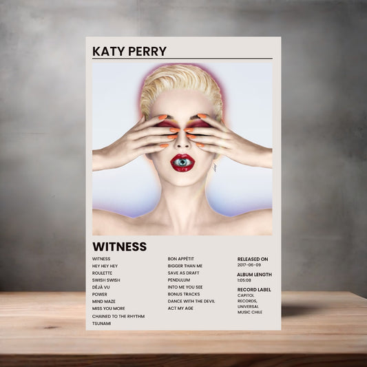 Katy Perry album poster Witness on aluminum print. Multiple sizes available