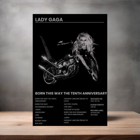 Lady Gaga album poster Born this Way on aluminum print. Multiple sizes available