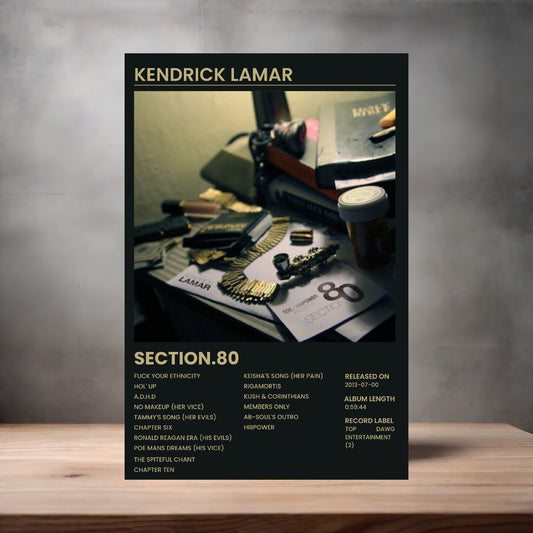 Kendrick Lamar album poster Section.80 on aluminum print. Multiple sizes available