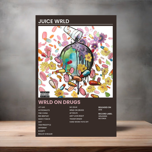 Juice Wrld album poster Wrld on Drugs on aluminum print. Multiple sizes available