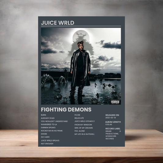 Juice Wrld album poster Fighting Demons on aluminum print. Multiple sizes available