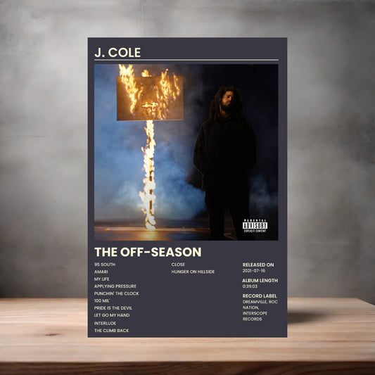 J. Cole album poster The Off-Season on aluminum print. Multiple sizes available